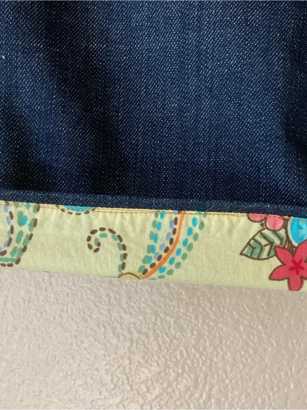 Bootcut Jeans 8P Classic Rise Dark Blue Denim Yellow Floral Cuff y2k Western